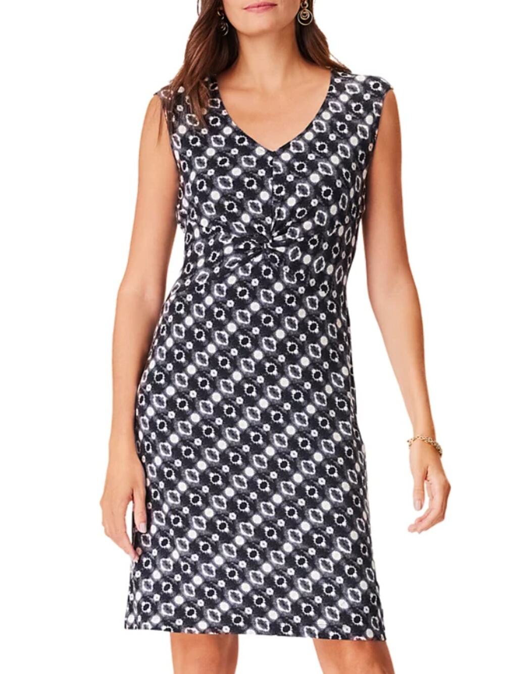 NIC+ZOE COMPAN WOMENS XLARGE MIDNIGHT SHIBORI TWIST FRONT SHEATH DRESS BLACK NEW